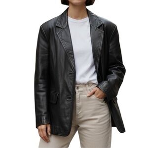 Vintage y2k East 5th Black Genuine Leather Blazer Jacket 
classic late 90s style